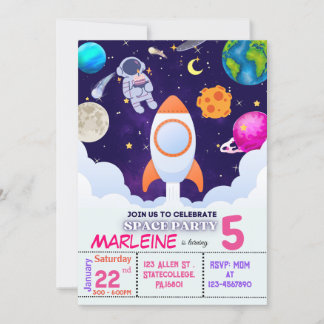 Astronaut, Weltraum, Planeten zum Geburtstag Einla Dankeskarte