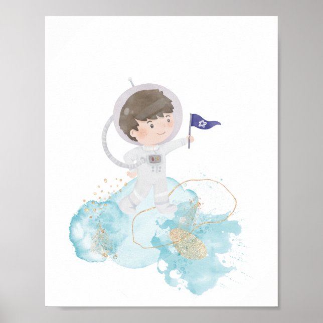 Astronaut Weltraum Wasserfarben - Abenteuer Poster (Vorne)