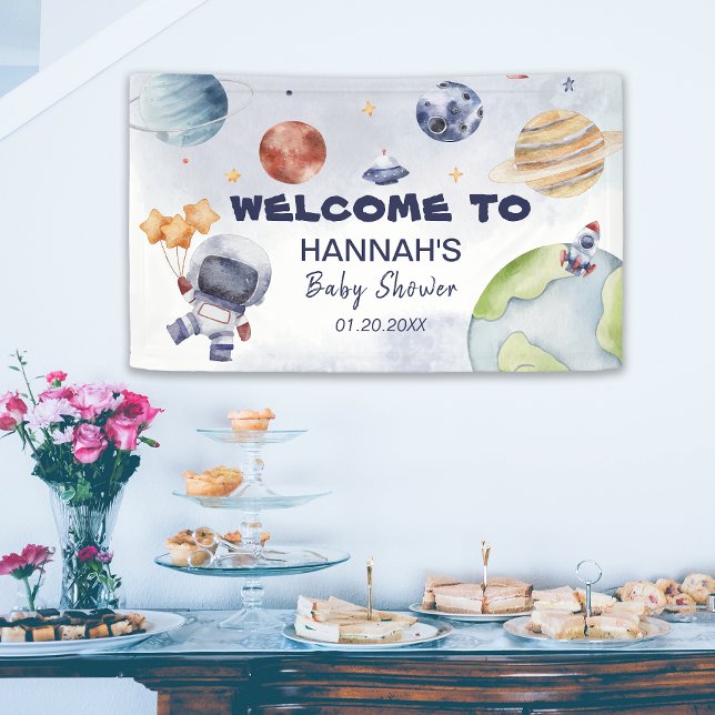 Astronaut Weltraumjunge Babydusche Willkommen Banner (Astronaut Outer Space Boy Baby Shower Welcome Banner)
