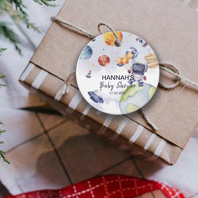 Astronaut Weltraumjunge Party Geschenkanhänger (Astronaut Outer Space Boy Baby Shower Party Favor Tags)