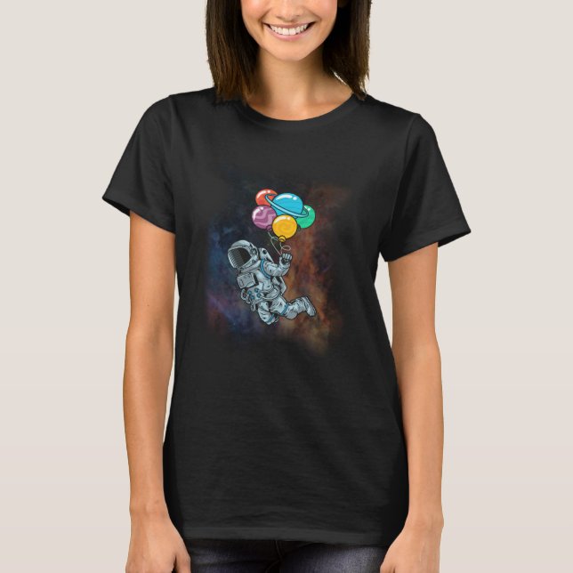 Astronaut With Colorful Balloons Floating Space Ne T-Shirt (Vorderseite)