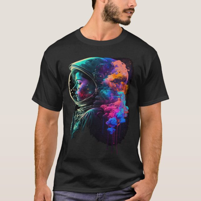 Astronaut Woman Outer Space Colorful Girls Astrona T-Shirt (Vorderseite)