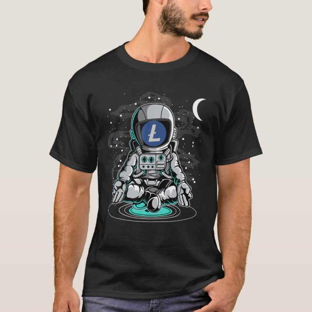 Astronaut Yoga Litecoin LTC-Münze bis Mondkrypt T-Shirt (Vorderseite)