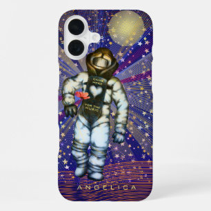 Astronaut Zeichnung Kam hier für Musik Cooler Welt iPhone 16 Plus Hülle