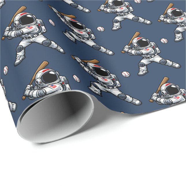 Astronauten-Baseball Geschenkpapier (Rolleneckpunkt)