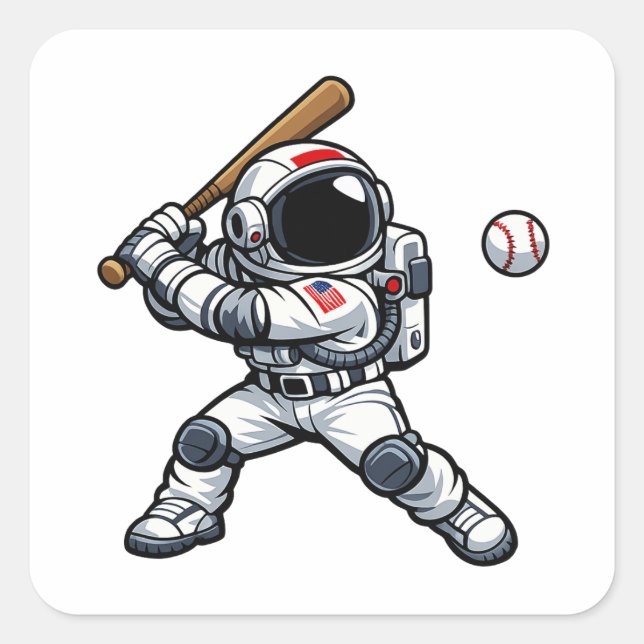 Astronauten Baseball Quadratischer Aufkleber (Vorderseite)