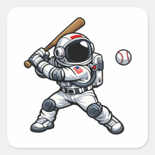 Astronauten-Baseball Quadratischer Aufkleber