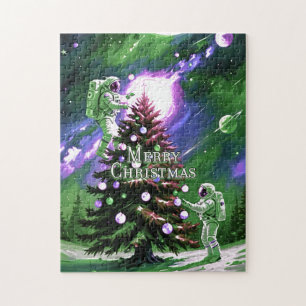 Astronauten dekorieren Christbaum im Weltraum Puzzle