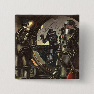 Astronauten der Vintagen Science Fiction auf einem Button