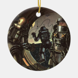 Astronauten der Vintagen Science Fiction auf einem Keramikornament
