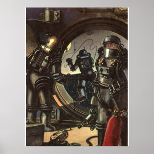 Astronauten der Vintagen Science Fiction auf einem Poster