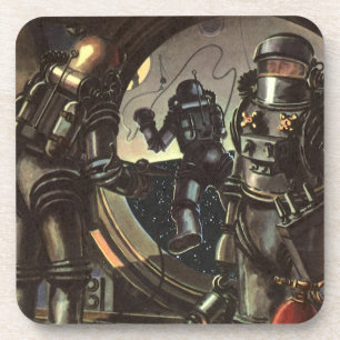 Astronauten der Vintagen Science Fiction auf einem Untersetzer