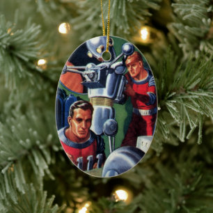 Astronauten der Vintagen Science Fiction, die eine Keramik Ornament
