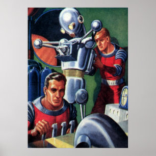 Astronauten der Vintagen Science Fiction, die eine Poster