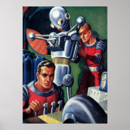 Astronauten der Vintagen Science Fiction, die eine Poster