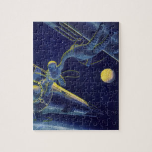 Astronauten der Vintagen Science Fiction im Weltra Puzzle