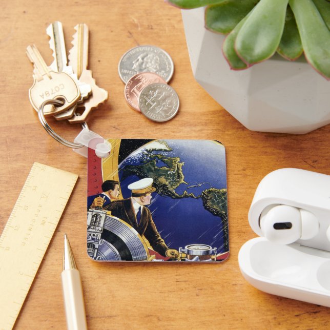 Astronauten der Vintagen Science Fiction um die Er Schlüsselanhänger (Schreibtisch)