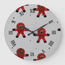 Astronauten des roten Anzugs auf grau Große Wanduhr