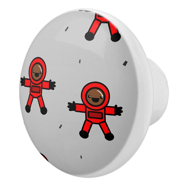 Astronauten des roten Anzugs auf grau Keramikknauf (Rechts)