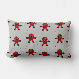 Astronauten des roten Anzugs auf grau Lendenkissen