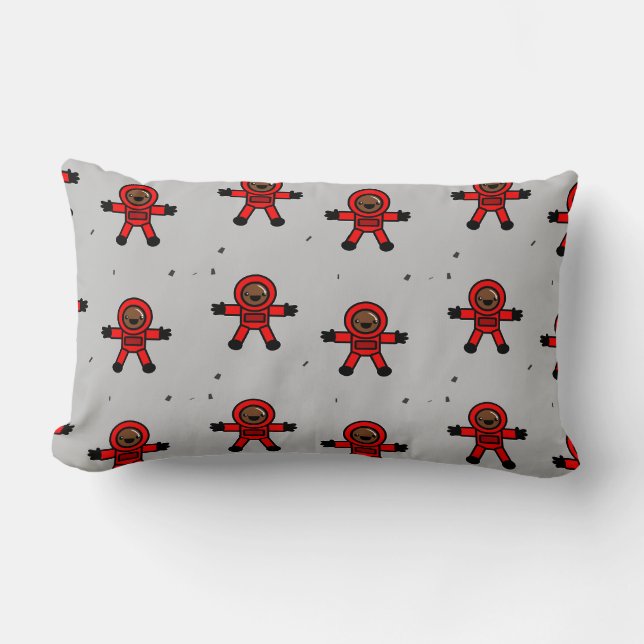 Astronauten des roten Anzugs auf grau Lendenkissen (Vorderseite)