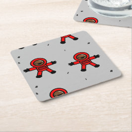 Astronauten des roten Anzugs auf grau Rechteckiger Pappuntersetzer