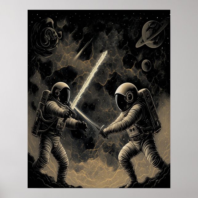 Astronauten Dueling Poster - Space Battle Wall Art (Vorne)