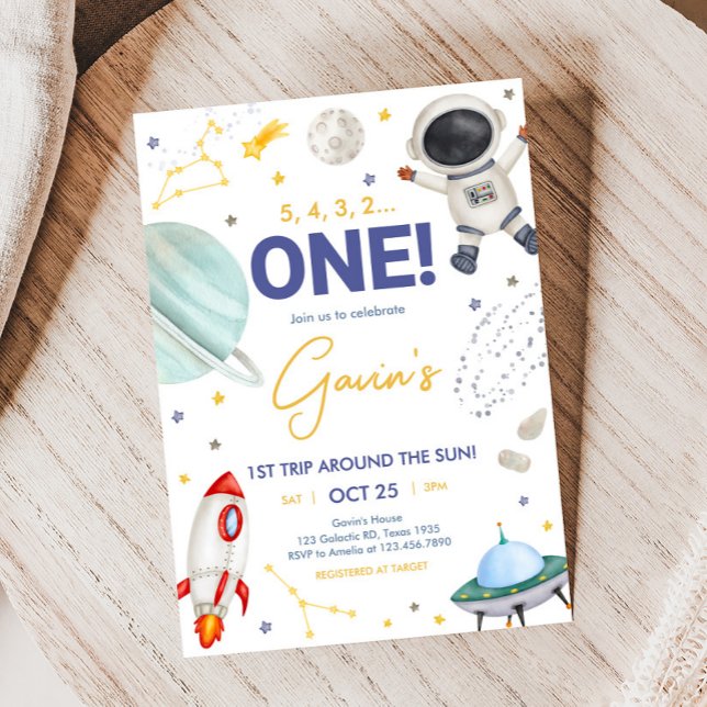 Astronauten-Erste-Reise-Geburtstagsparty Einladung (Astronaut First Trip Around the Sun Birthday Party Invitation )