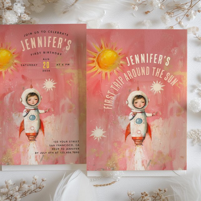 Astronauten: Erste Reise um die Sonne zum Geburtst Einladung (Von Creator hochgeladen)