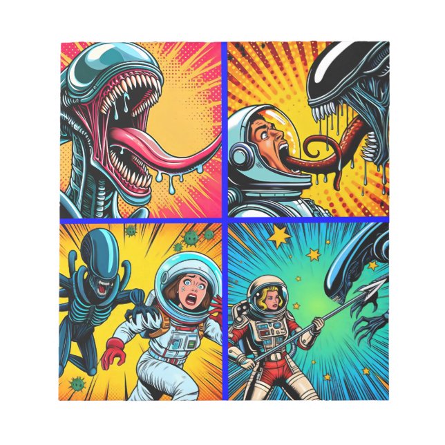 Astronauten gegen Alien Pop Art Notizblock (Vorderseite)