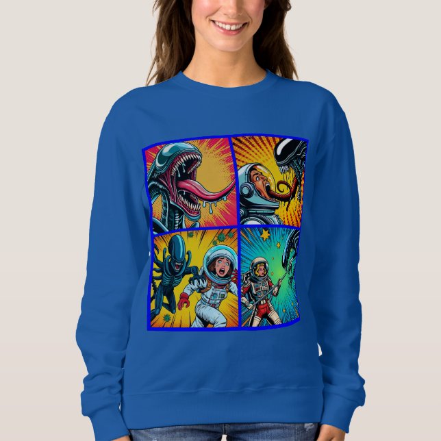 Astronauten gegen Alien Pop Art Sweatshirt (Vorderseite)