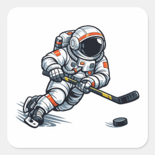Astronauten Hockey Quadratischer Aufkleber