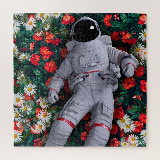 Astronauten in den Blume Rot und Weiß Puzzle (Vertikal)