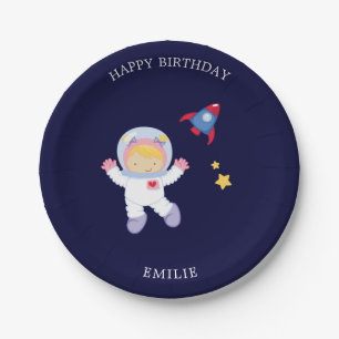 Astronauten-Mädchen-Kindergeburtstag Pappteller
