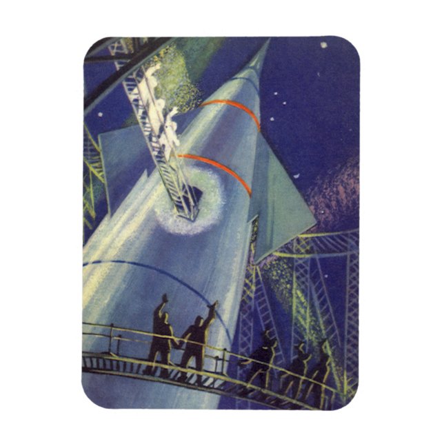 Astronauten mit Vintager Science Fiction auf Raket Magnet (Vertikal)