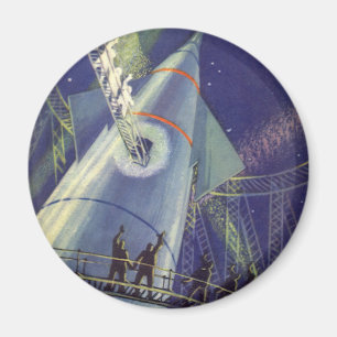 Astronauten mit Vintager Science Fiction auf Raket Magnet