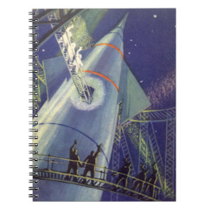 Astronauten mit Vintager Science Fiction auf Raket Notizblock