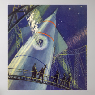 Astronauten mit Vintager Science Fiction auf Raket Poster
