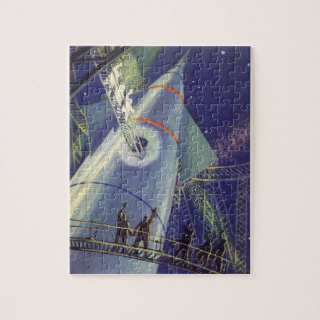 Astronauten mit Vintager Science Fiction auf Raket Puzzle (Vertikal)