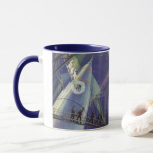 Astronauten mit Vintager Science Fiction auf Raket Tasse