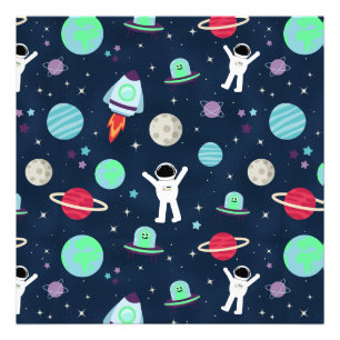 Astronauten Planeten Raketen und Aliens Fotodruck