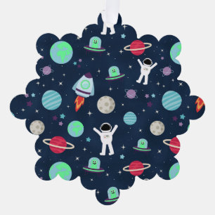 Astronauten Planeten Raketen und Aliens Ornament Karte