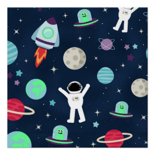 Astronauten Planeten Raketen und Aliens Poster