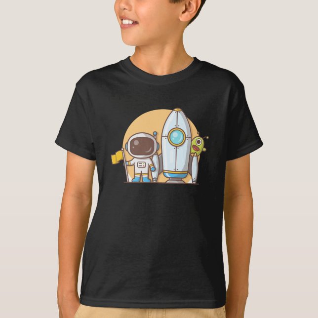 Astronauten-Raketen-Schiff-Alien-T-Shirt T-Shirt (Vorderseite)
