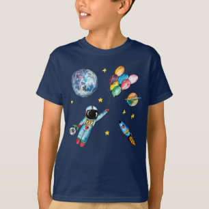 Astronauten-Regenbogen-Raketenraum Wasserfarbe T-Shirt
