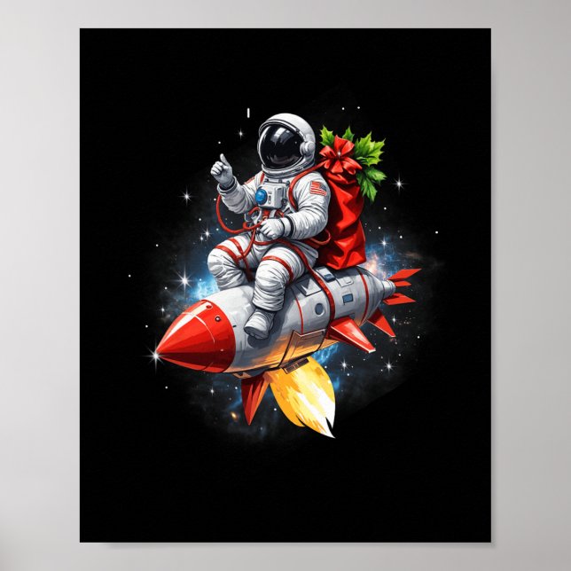 Astronauten Reiten Raketen Planeten Funny Christma Poster (Vorne)