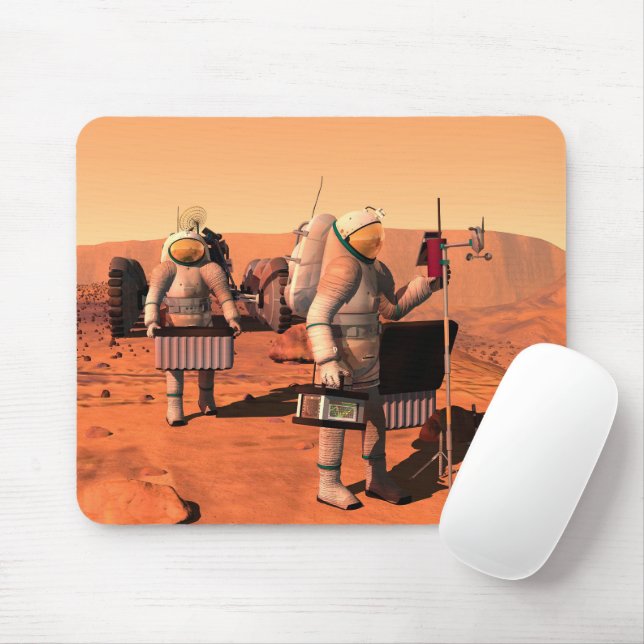 Astronauten richten Wetterausrüstung auf Mars ein. Mousepad (Mit Mouse)