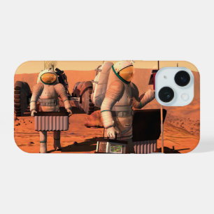 Astronauten richten Wetterequipment auf dem Mars e iPhone 15 Hülle