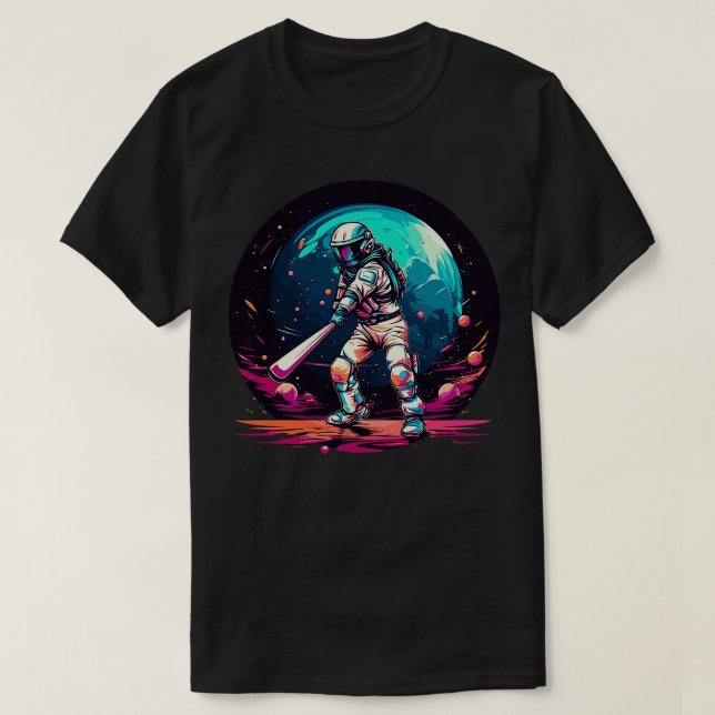 Astronauten spielen Baseball im All T-Shirt (Design vorne)