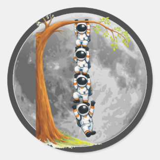 Astronauten-Teamwork-Baum  Runder Aufkleber